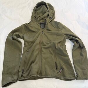 Burton AK Polartec Womens Fleece Hooded Jacket Green Waffle Grid Quilted Zip L